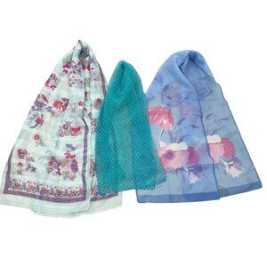 Womens Vintage Sheer Long Scarves Lot of 3 Floral And Polka Dot Head Neck